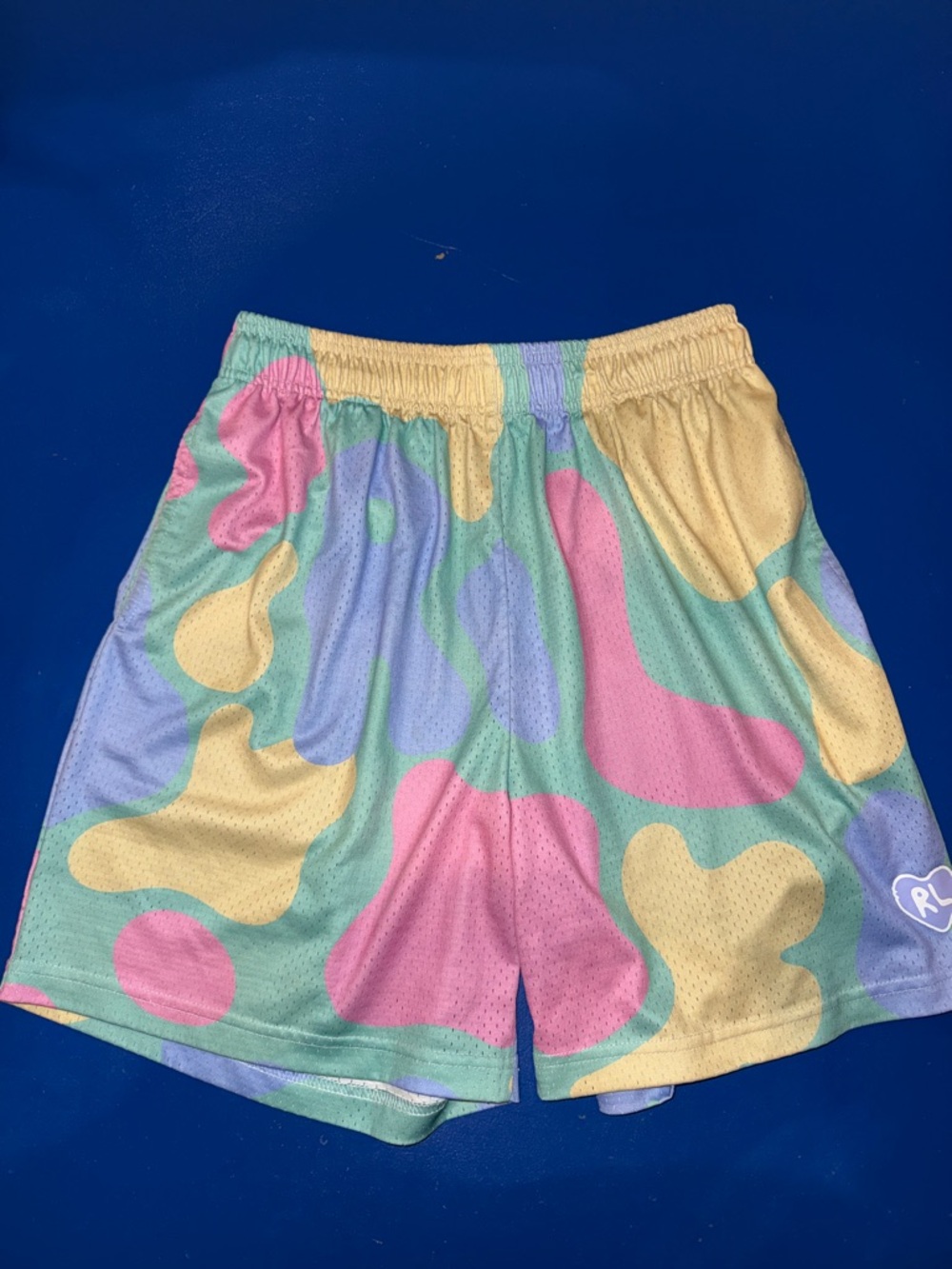 Red Letters Big RL Mesh Shorts Pastel Big Logo 5.5” Inseam Size L EUC